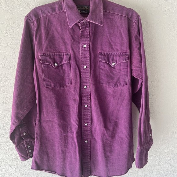 Panhandle Men's Shirt Size 15.5x34 Heavy Denim Pearl Snap Long Sleeve Purple - Picture 1 of 9